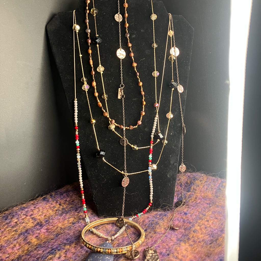 Copper Themed Beaded Necklace Set Of 4 Necklaces